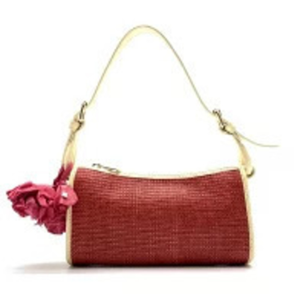 Celine Handbag shoulder bag Straw Tan leather red beige